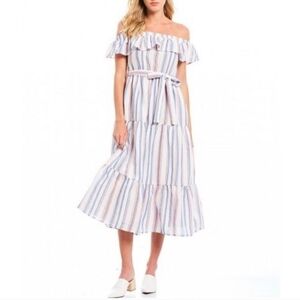 English Factory Striped Off Shoulder Midi Dress S